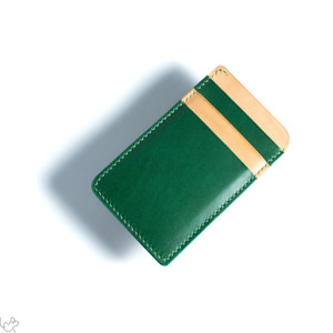 Products: No.A04 - Handmade Veg Tanned Leather Deep Green/Beige Long Card Holder Leap Leather Craft