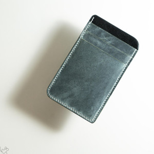 No.A04 - Handmade Veg Tanned Leather Long Petrol Blue/Black Card Holder Leap Leather Craft