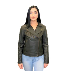 Ladies Classic Black Motorcycle Leather Jacket - Leather Direct