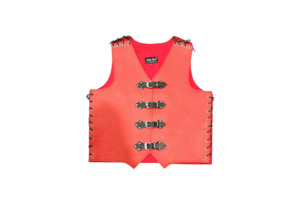 Custom Red Leather Vest with Black Straps - Leather Direct Genuine Leather Vests