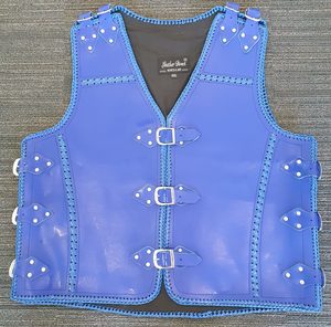 Thick Blue Leather Vest - Leather Direct