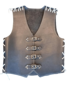 Leather Vests For Men - Motorcycle Leather Vest - Thick Leather Vest: Trucker Vest With White Stitching - Heavy Duty Buffalo Leather Vests