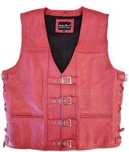 Men's Red Leather Vest - Motorcycle Leather Vest for Men & Women NZ