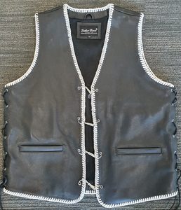 Bullet Vest With White Braid - Leather Direct