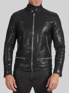 Products: Men’s Black Cafe Racer Leather Jacket: Christchurch