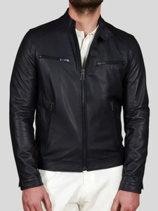 Products: Men’s Black Café Racer Leather Jacket: Mamaku