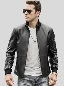 Products: Men’s Black Bomber Leather Jacket: Wairio