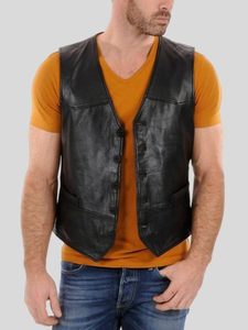 Products: Men’s Black Leather Vest: Leigh