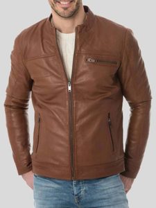 Products: Men’s Brown Café Racer Leather Jacket: Broadwood