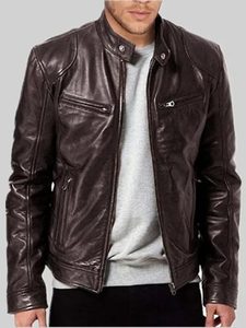 Men’s Brown Café Racer Leather Jacket: Ohoka