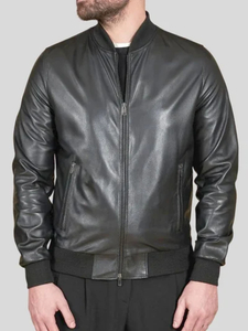 Men’s Black Bomber Leather Jacket: Whitby