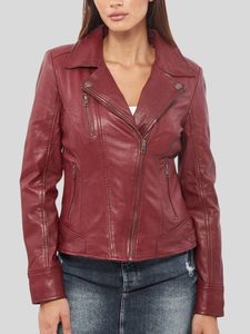 Women’s Dark Red Biker Leather Jacket: Greymouth