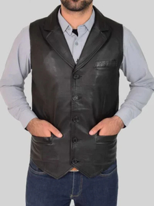 Men’s Black Leather Vest: Doyleston