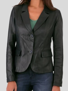 Women’s Black Crop Leather Blazer: Kaitaia