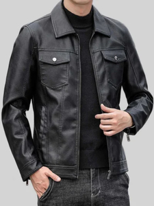 Products: Mens Shirt Style Black Leather Jacket: Rotorua