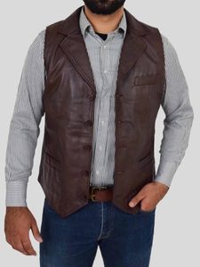 Men’s Dark Brown Leather Waistcoat: Matapu