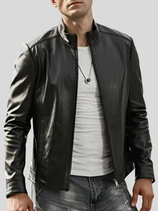 Men’s Black Café Racer Leather Jacket: Karetu
