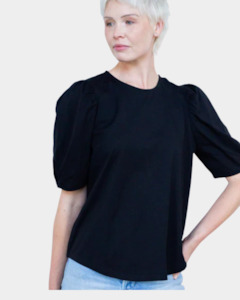 Tops: White on Black Button Back Tee