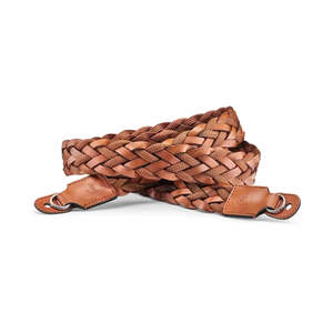 LEICA CARRYING STRAP FLAT BRAIDED RAYON & LEATHER, COGNAC PRE-ORDER