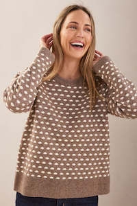 Summer Sale: Australian Wool Blend Spot Sweater Mocha/White