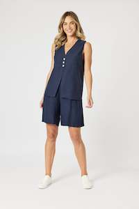 Lino Long Line Vest Navy
