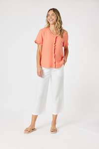 Tops: Lino Tiffany Ruffle Linen Top Papaya