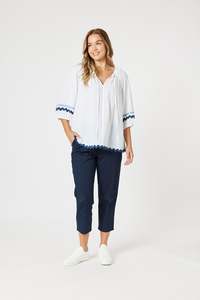 Tops: Ric Rack Top White/Blue