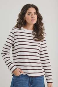 Tether Chocolate White Stripe LS Boxy Tee / Chocolate White