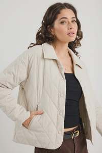 In Stock Now: Absolute Putty Collared Quilted Puffer Jacket
