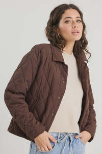 In Stock Now: Absolute Chocolate Collared Quilted Puffer Jacket