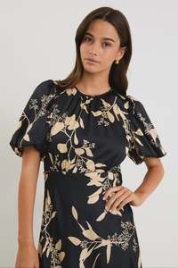 Summer Sale: Stage Black Beige Floral Satin Floaty Maxi