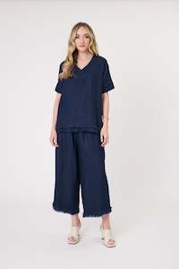 All Seasons: Carola Linen Top Navy