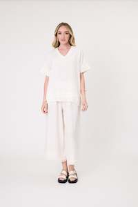 Carola Linen Top White