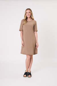 All Seasons Dresses: Allegra Linen Dress Mocha Stripe