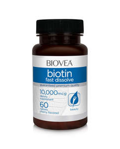Hair: Biovea Biotin 10000mcg fast dissolve cherry flavor 60 tablets
