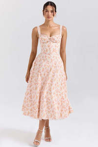New Arrivals: Rosalee Peach Poppy Print Bustier Sundress
