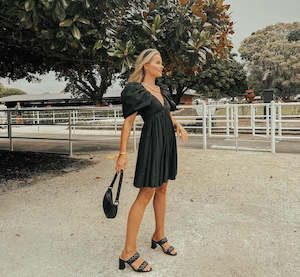 Short Dresses: Aje Gabrielle Plunge Mini Dress - Black