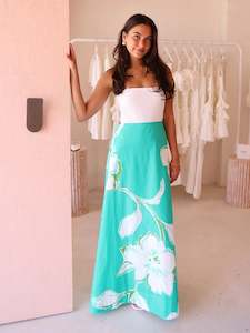 By Nicola Wavy Strapless Maxi Dress in White Verde Fleur