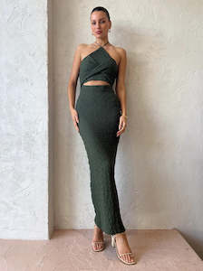 Long Dresses: Significant Other Esma Halter Dress - Forest