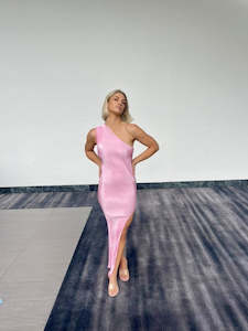 60 Under Range: L'idee Gigi One Shoulder Split Gown - Lipstick Pink