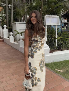 Long Dresses: SIR The Label Evalita Column Dress - Pine Valley