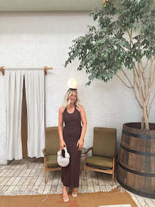 Birthday Girl Outfits: SIR The Label Jacques Knot Midi Dress - Chocolate