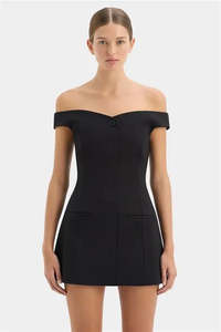 Short Dresses: SIR The Label Sandrine Off Shoulder Mini Dress Black