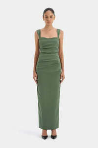 Long Dresses: SIR The Label Florent Balconette Gown Forest Green