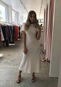 Long Dresses: RUBY Kendall Gingham Midi Dress Neutral