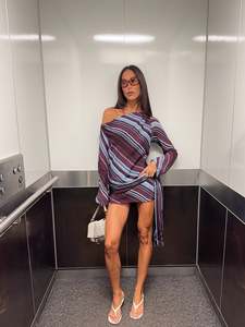 Short Dresses: Benni Elise Mini Dress Midnight Stripe