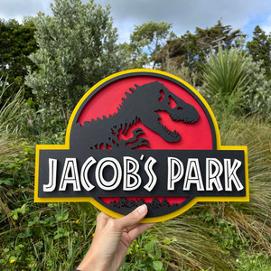 Jurassic Park sign - Laser cut & painted Leo Design Studio