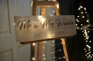 Laser engraved Mr & Mrs sign Leo Design Studio