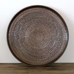 Homewares: Round Beaten Tray in Antique Brass Finish