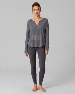 Tops: Slub V-Neck Long-Sleeve Yoga Top